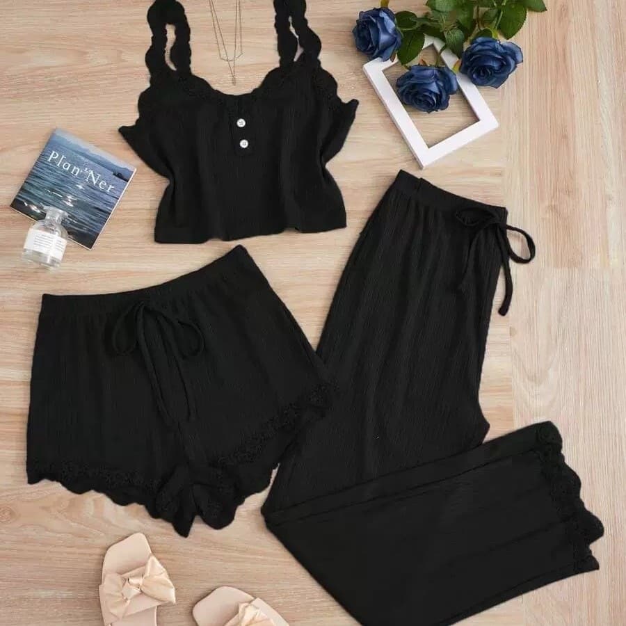 Cross-Border Slim-Fit Thin Comfortable Pajama Set for Outerwear, Autumn and Winter Stock, Ribbed Tank Top and Long Pants Loungewear in Stock