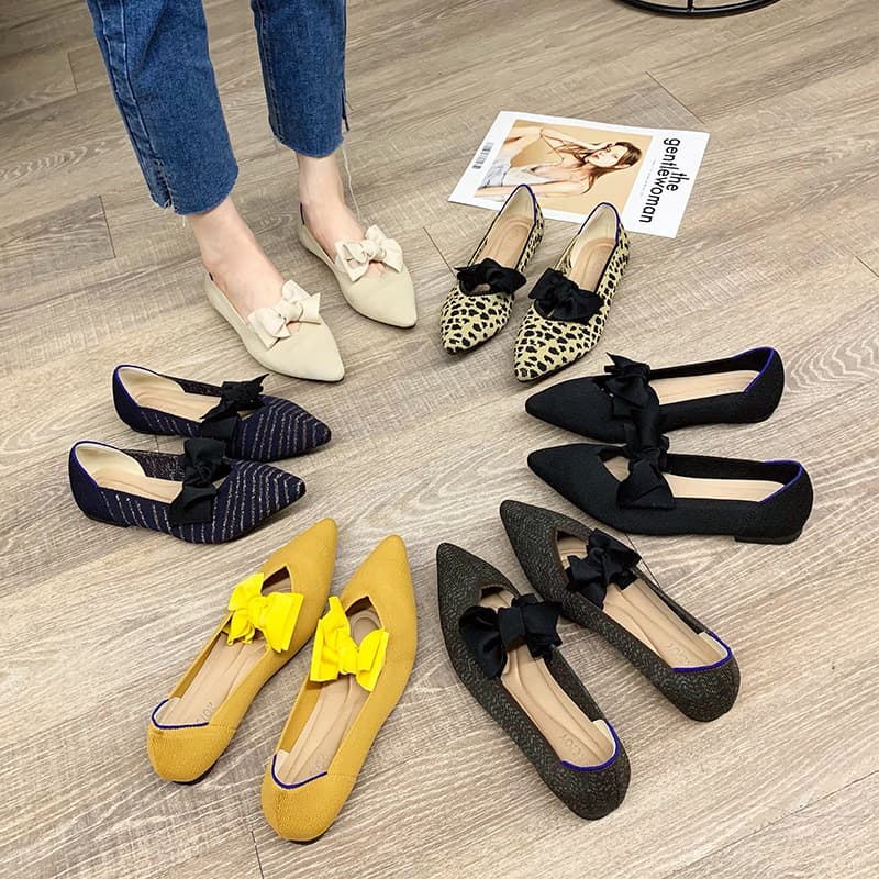 Princess Flat Shoes for Women 2024 Bow Knitted Woven Shoes Cross-border Flying Weave Egg Roll Flat Shoes