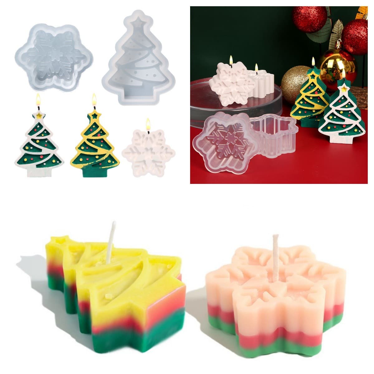 Yixing DIY Christmas Candle Mold Snowflake Christmas Tree Scented Candle Baking Mousse Cake Silicone Mold