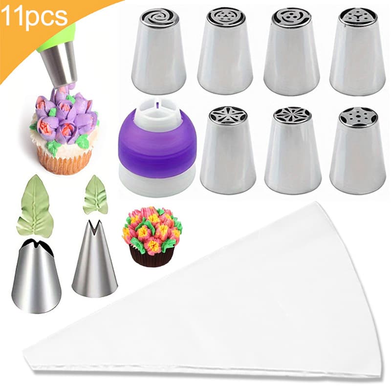 11-Piece Stainless Steel Piping Nozzles Set Flower Leaf Icing Tips Cake Cream Decorating Bouquet Tools