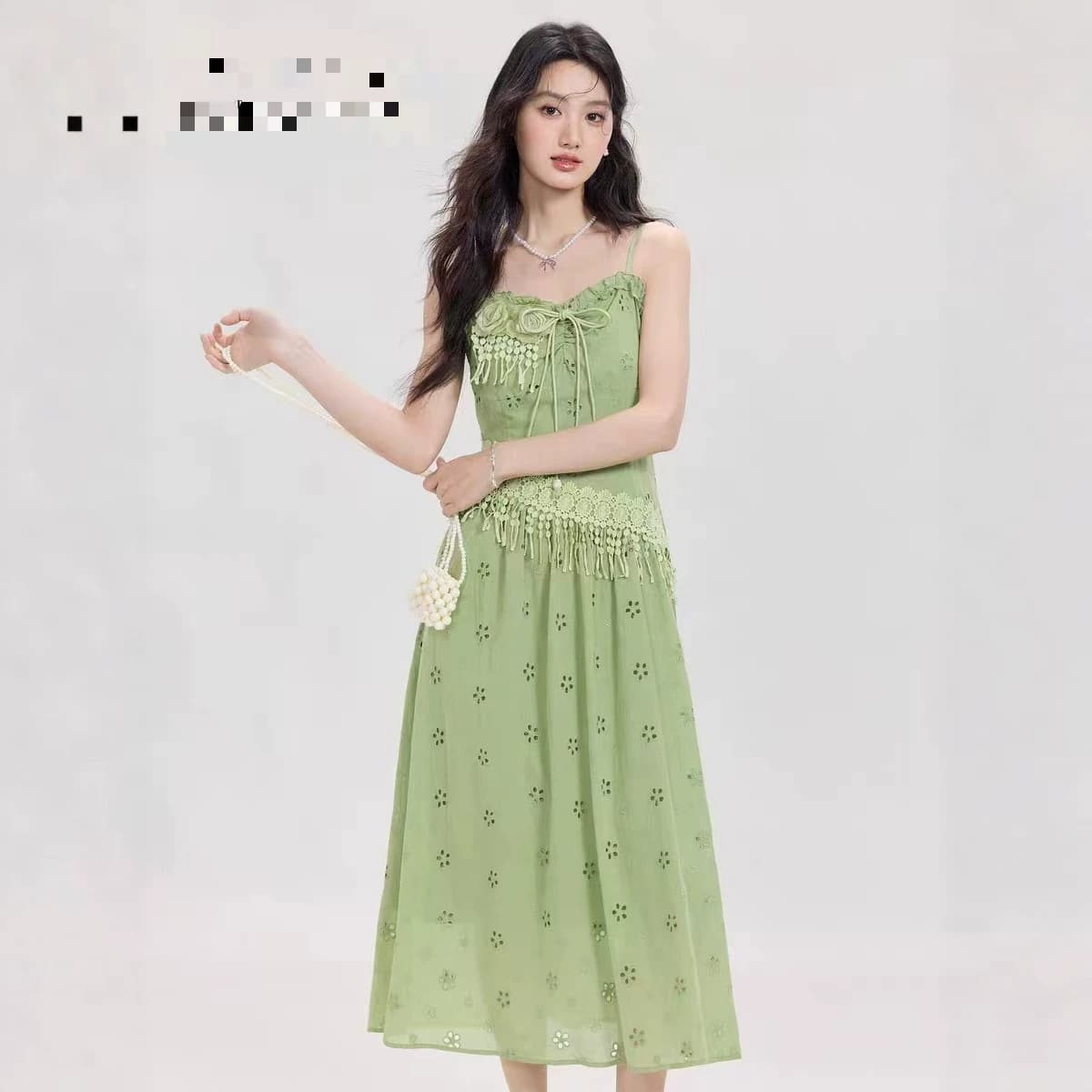 French suspender dress women's new summer style waist slimming hollow flower tassel long skirt holiday style fairy style