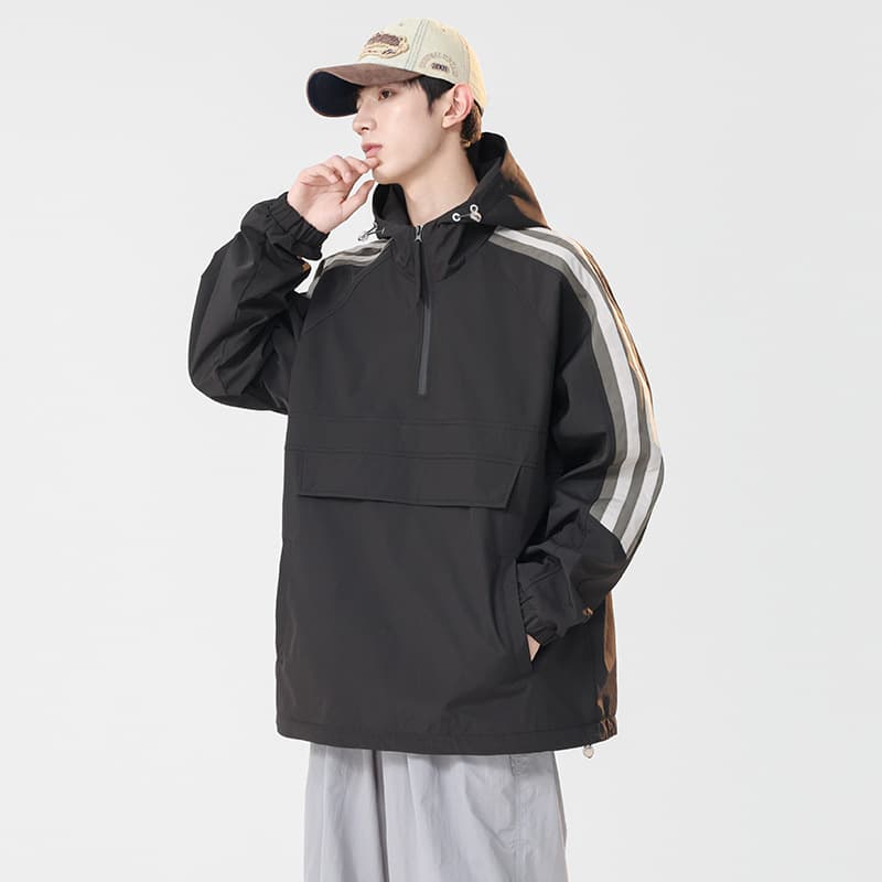2025 Fall New T400 Oxford Horizontal Stripe Fabric Water-Repellent Jacket Men's Japanese Casual Fashion Hooded