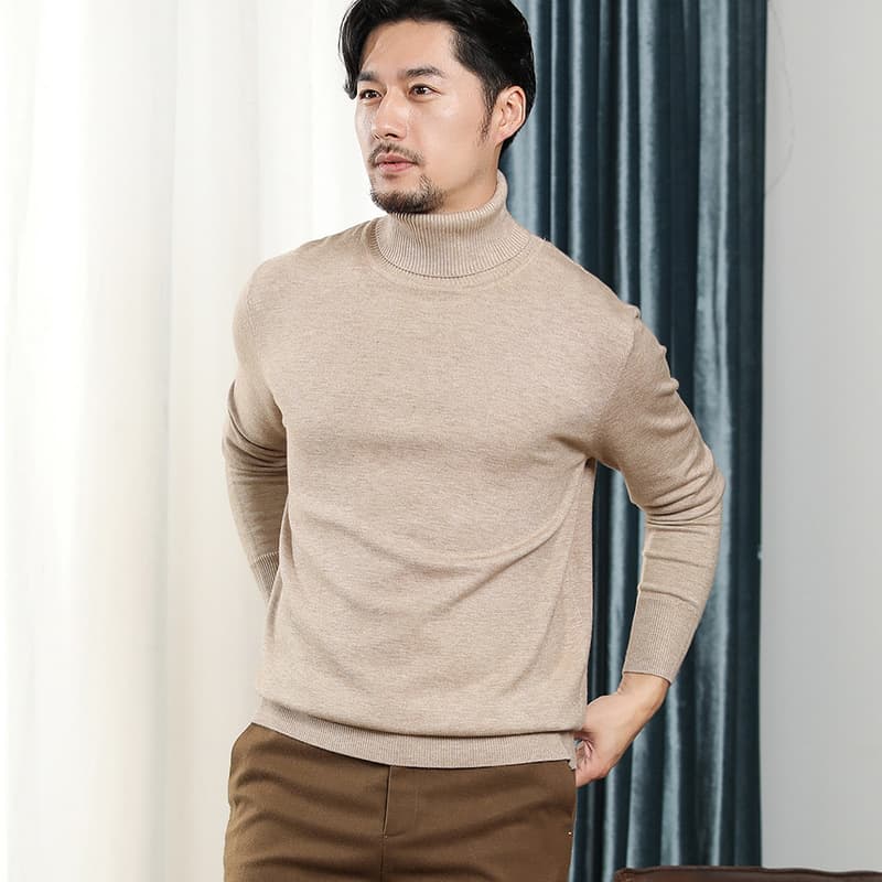 Factory Wholesale Genuine Cashmere Sweater Men Turtleneck Wool Knitwear Loose Fit Large Size Base Layer