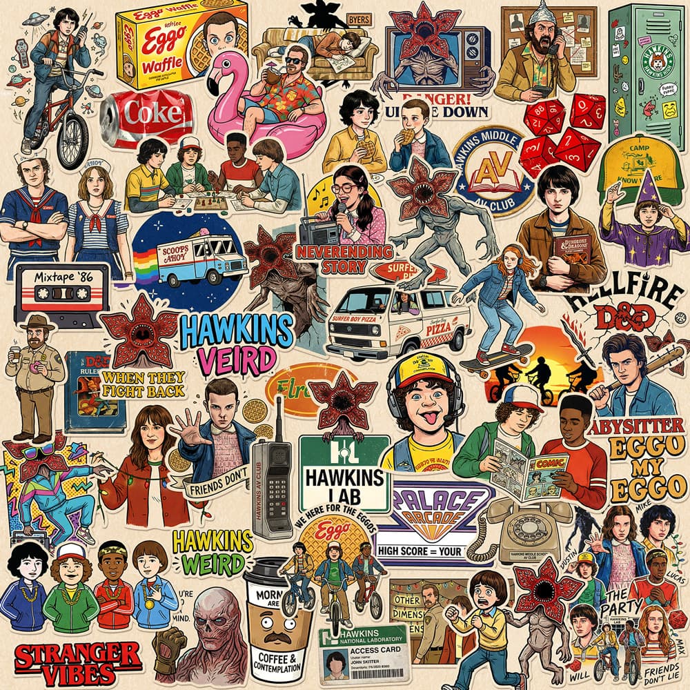 Original Stranger Things Retro TV Series Fan Art Waterproof Decorative Sticker