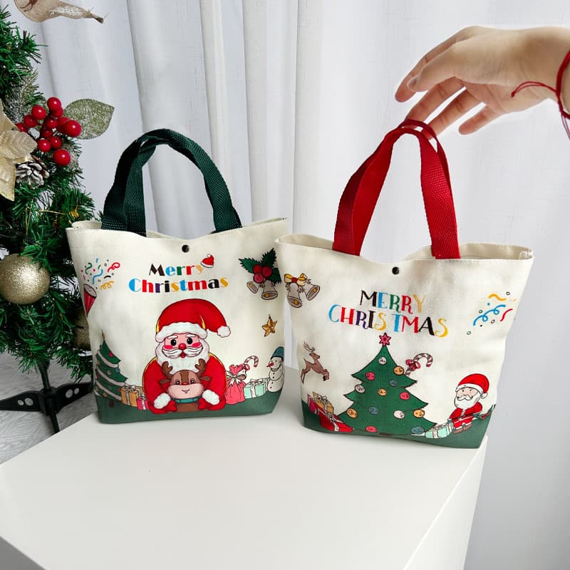 New Foreign Trade Stock Christmas Gift Bags, Cartoon Santa Claus Snowman Tote Bags, Canvas Bags