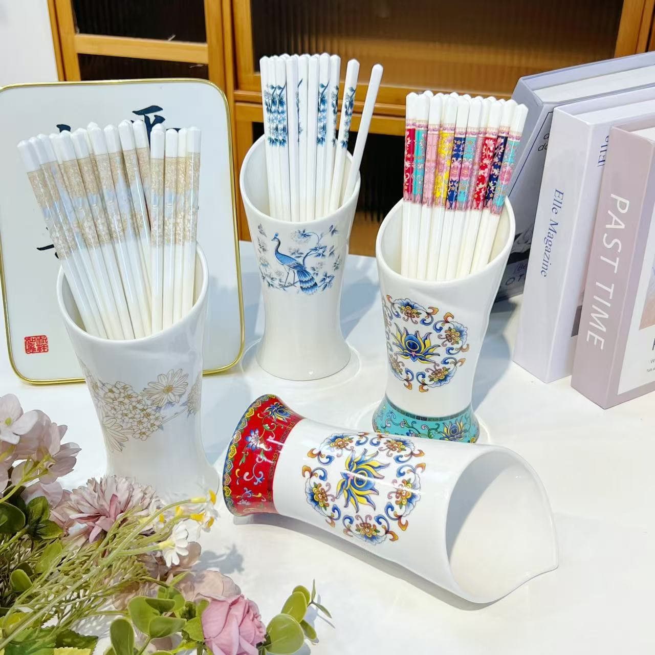 Large stock ceramic chopstick tube for household and catering wholesale, Chinese style draining chopstick basket, pure white