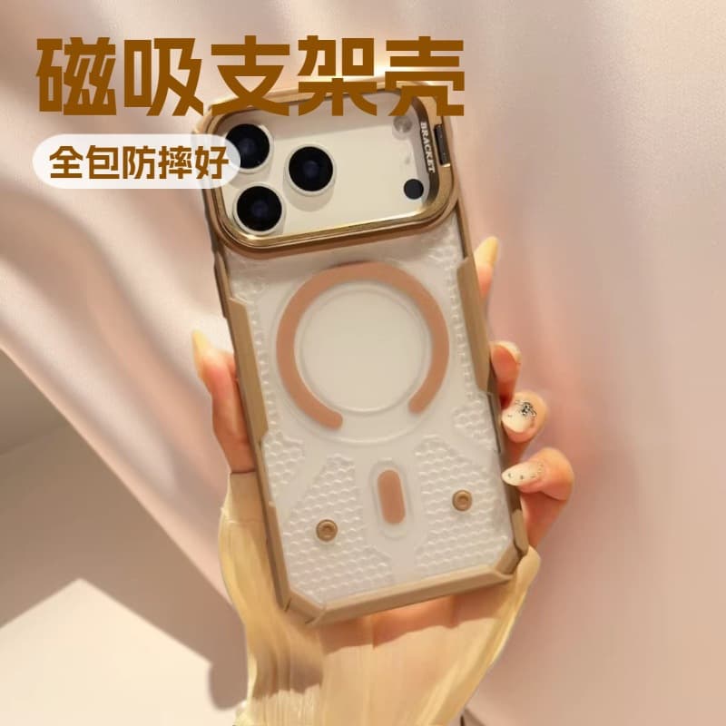 Cross-Border Exclusive Supply for Apple 17/16Pro Full-Cover Magnetic Phone Case 15/14 with Built-In Lens Frame and Stand