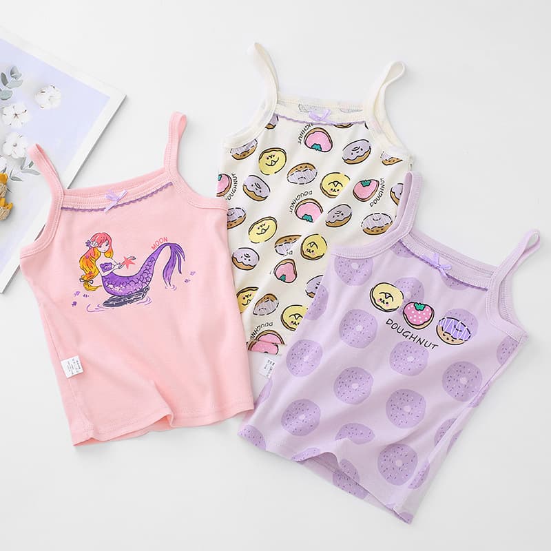 Boys' Vest 100% Cotton Summer Girls' Camisole Baby Pajamas Children's Sleeveless Cartoon Crossbar Trendy Kids Wear