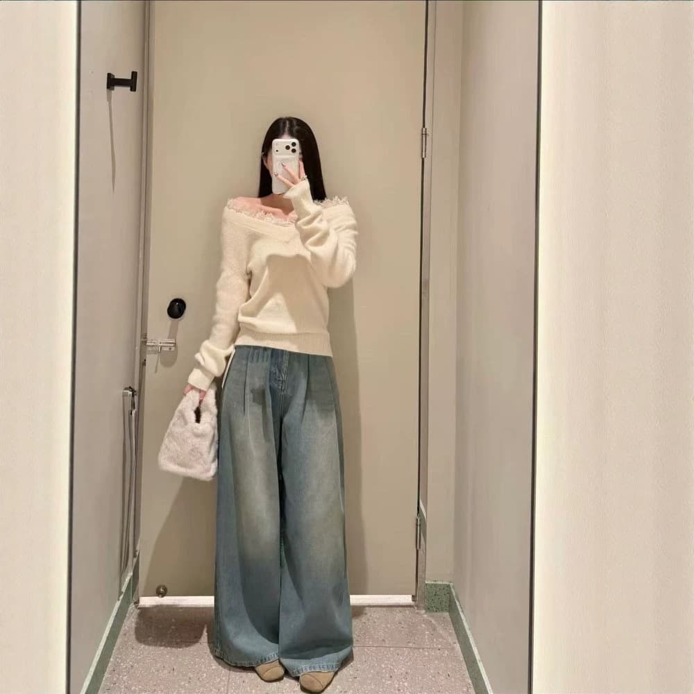 【Yibai】 2025 Early Autumn New Japanese Versatile High-Waist Wide-Leg Denim Long Pants N501