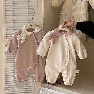 Spring Newborn Baby Girl Fashion Turn-down Collar Romper Infant Spring Clothes Ins