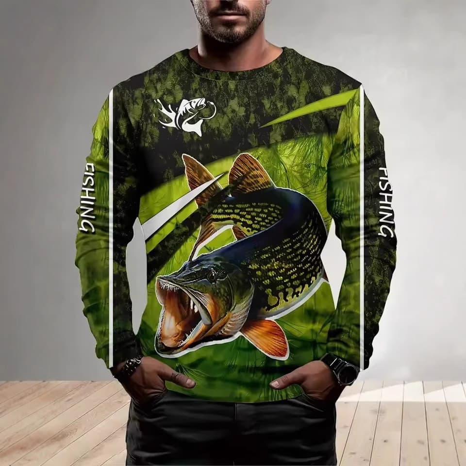 2025 Fishing Long Sleeve T-Shirt 3D Printed Men's Sports Top Outdoor Hunting Camping Casual T-Shirt
