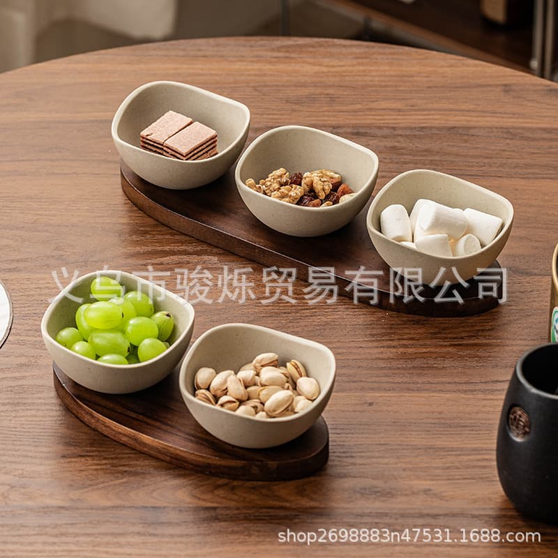 Japanese Vintage Rustic Ceramic Snack Plate, Home Living Room Tea Snack Tray for Nuts, Candies, and Dried Fruits
