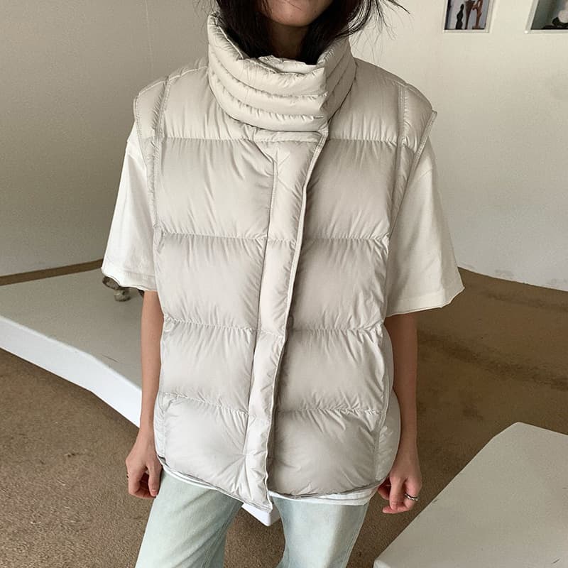 High-Loft White Duck Down Vest for Women, 2025 Autumn/Winter Fashion High-Neck Slimming Drawstring Waistcoat for Petite Figures