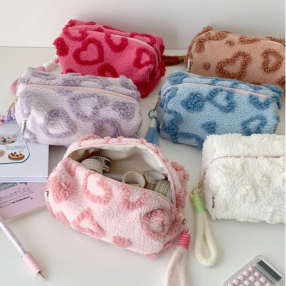 High-value love plush storage bag student large-capacity stationery bag pencil bag portable handbook material storage bag bag