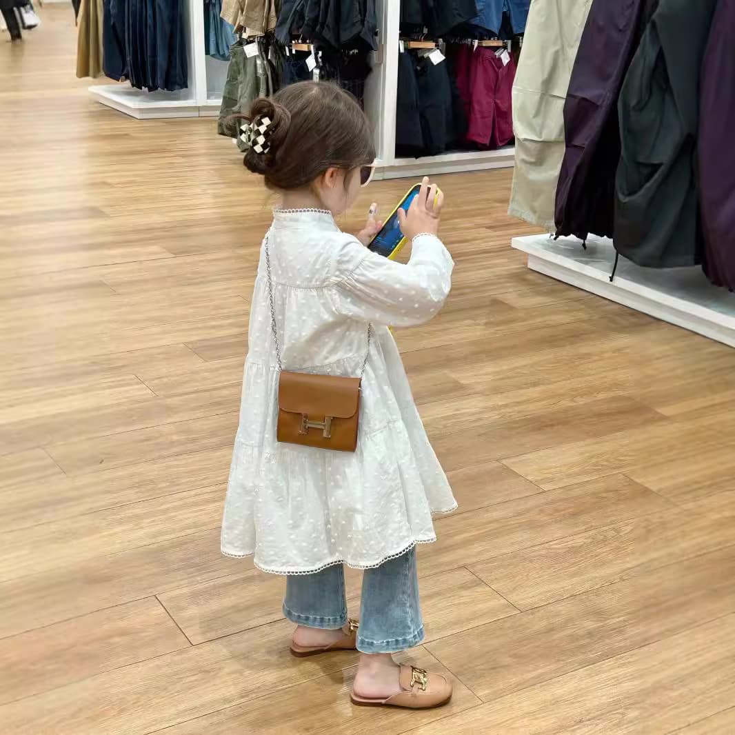 2026 Spring New Arrival Korean Style Girls' Jacquard French Long-Sleeve Dress, Sweet Stand Collar, Doll Dress