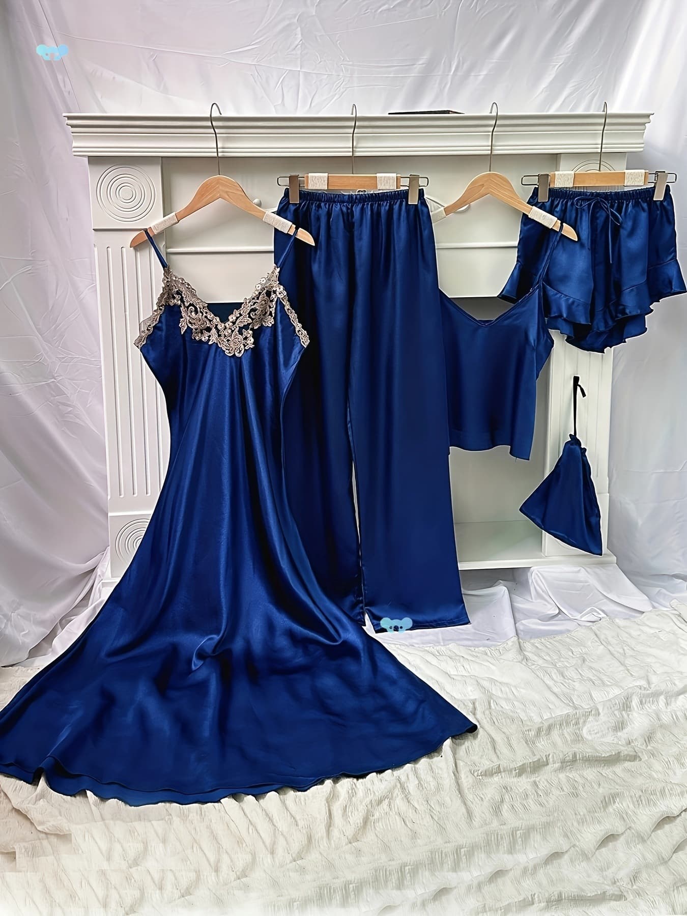 [Elegant Pajama Set] 5pcs Elegant V-Neck Pajama Set for