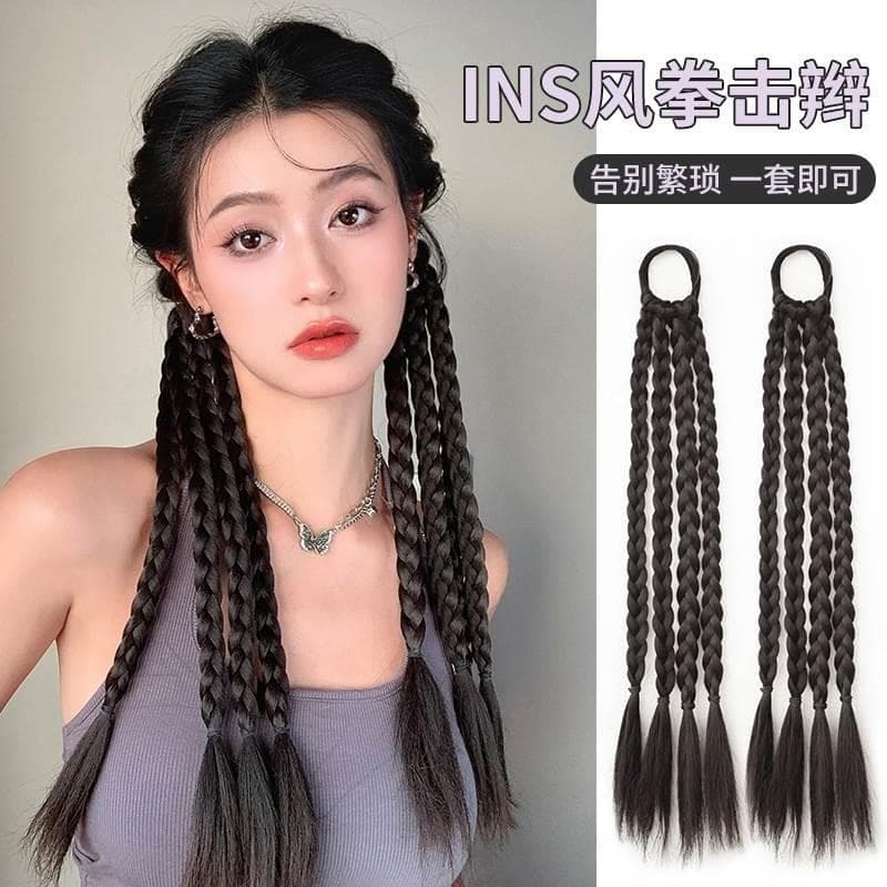 Ponytail Boxer Braids Wig, Edgy Double Ponytail Braided Wig, Colorful Four-Strand Sweet & Cool Boxer Braids