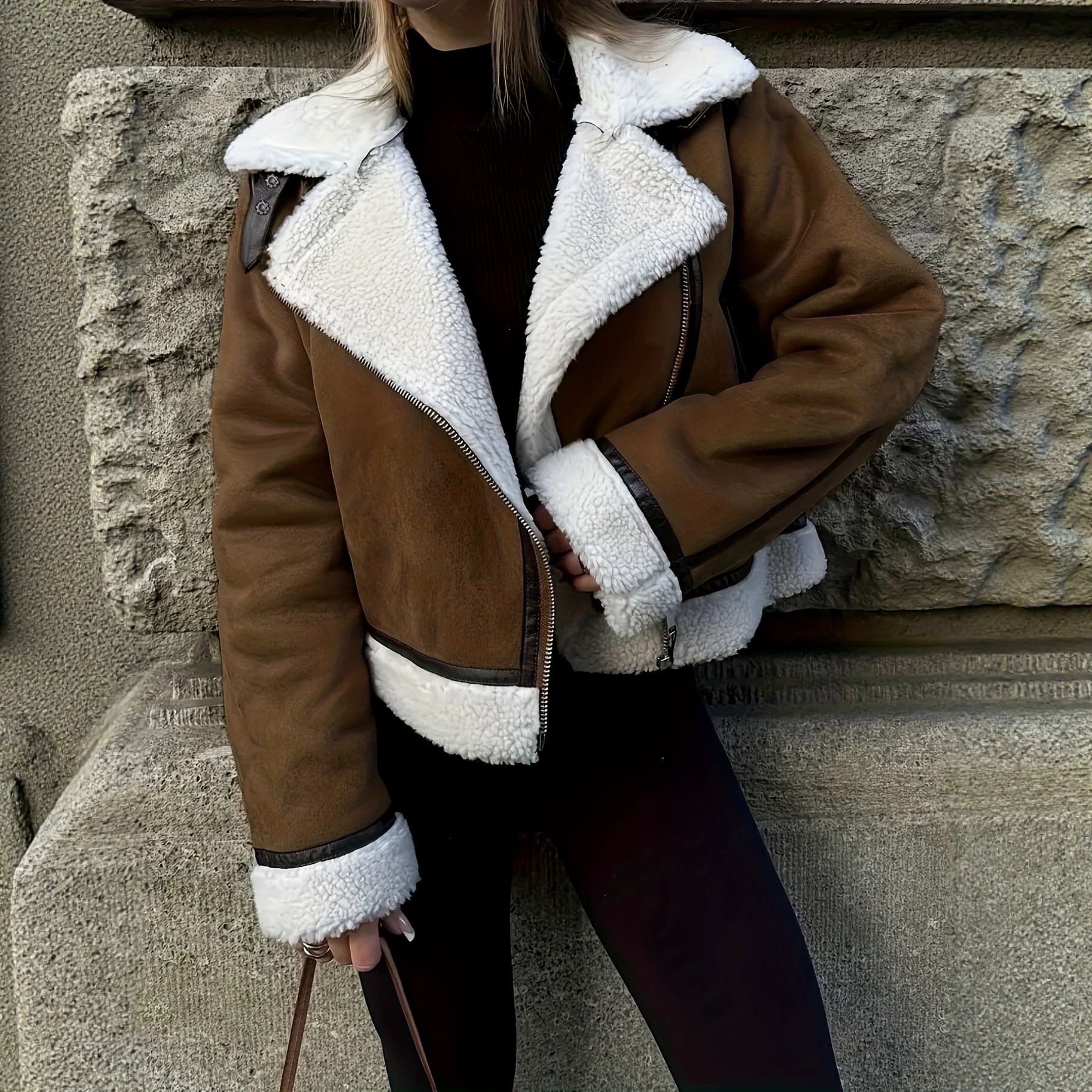 European and American style imitation lamb fur one-piece jacket autumn and winter new loose slim short warm jacket for women