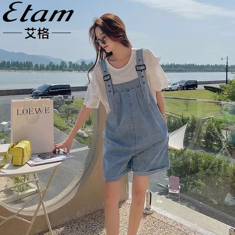 Age-Reducing Denim Overall Shorts Women Ins Versatile Spring/Summer 2026 New, Covering Flesh Loose Slimming One-Piece Wide Leg Pants