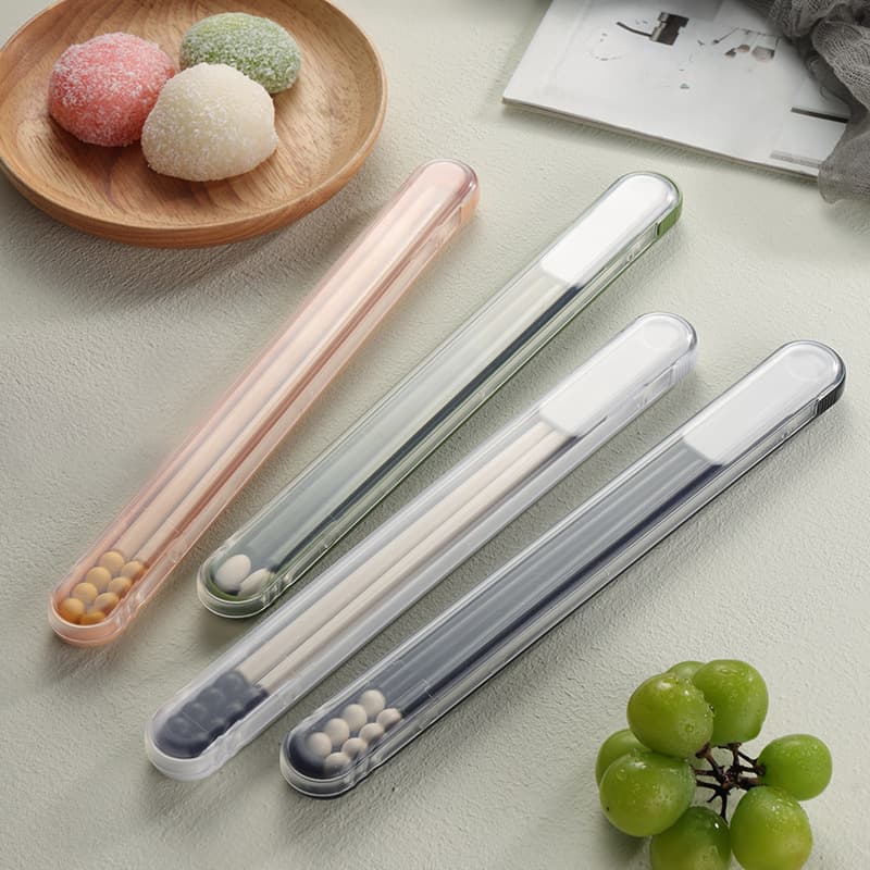 Silent ABS food-grade portable stainless steel chopstick case, outdoor shatter-resistant transparent single/double chopstick container
