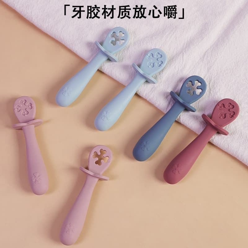 Cross-border silicone baby spoon colander silicone sticky spoon baby silicone tableware toddler learning to eat training rice paste spoon