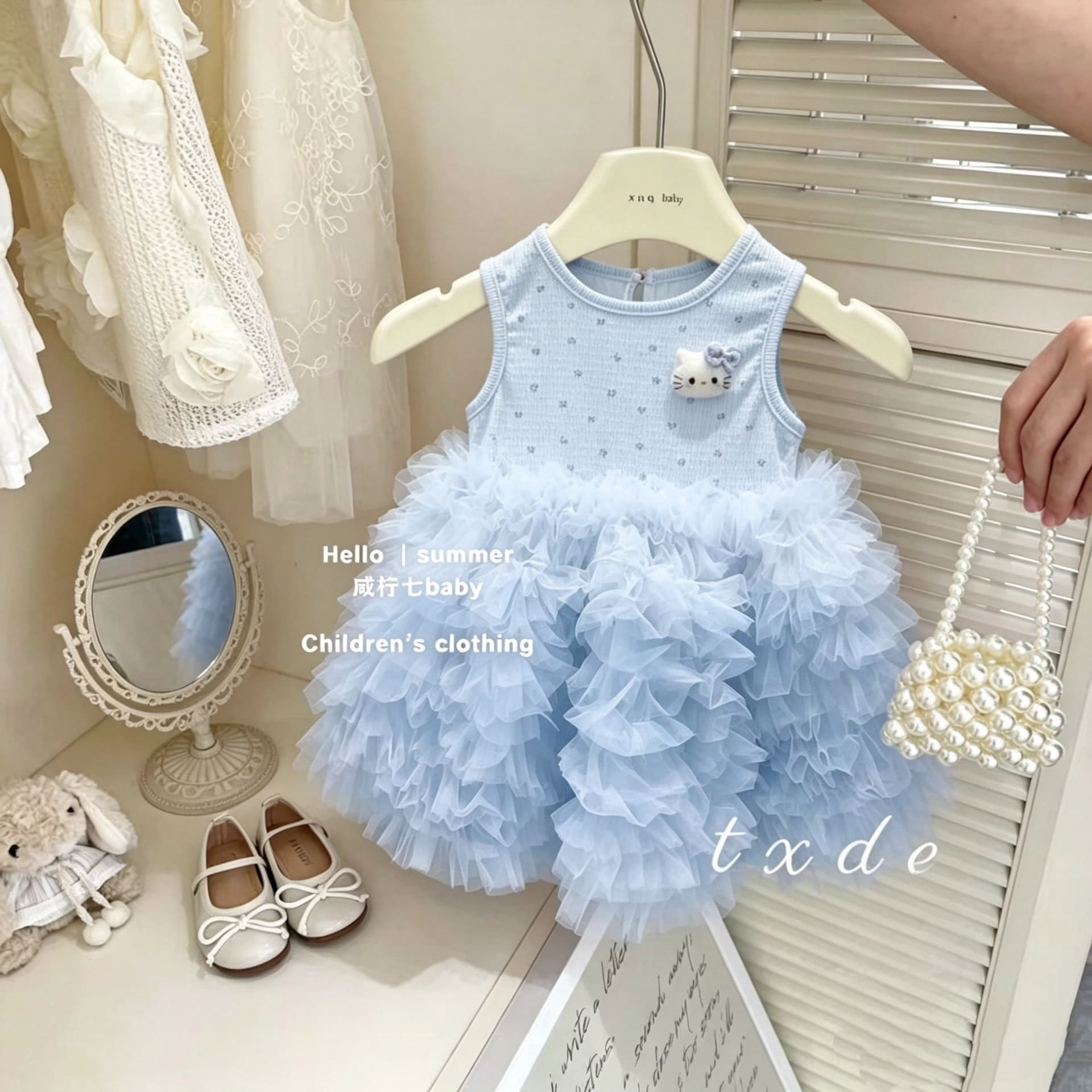 Sweet Mesh Tulle Dress Girls Summer Dress 2026 Summer New, Baby Girl Mesh Tulle Puffy Dress