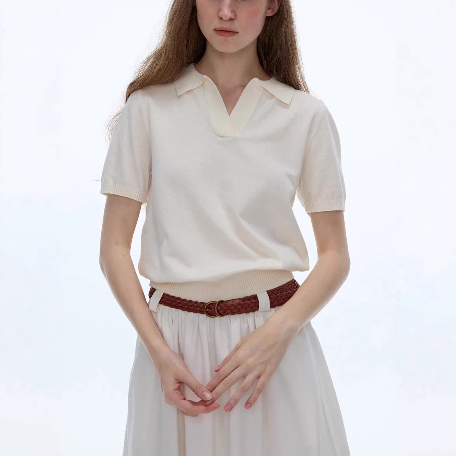 White polo shirt short-sleeved sweater summer French commuting casual sweater t-shirt top women's brand homologous T-shirt