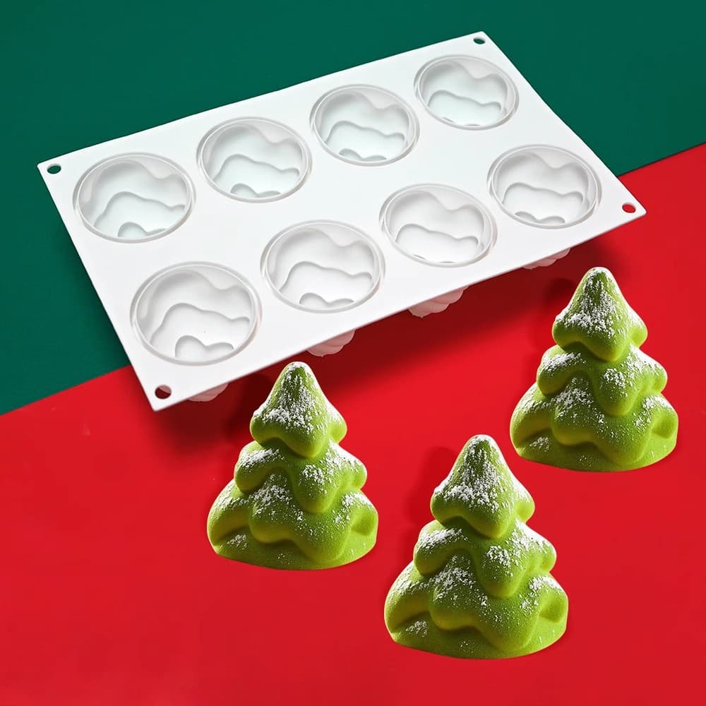 8-Cavity Snow Tower Christmas Tree Mousse Silicone Mold DIY Christmas Decoration Aromatherapy Candle Mold Cake Baking Tool