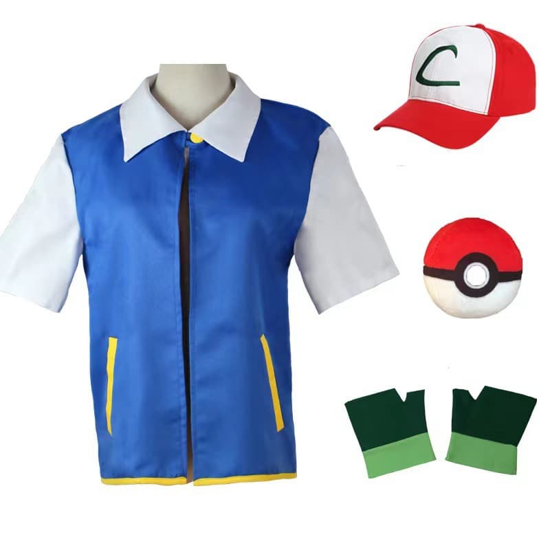 Pokemon Ash Costume Pet Coat Ash Outfit Gloves Anime Costume Pokemon