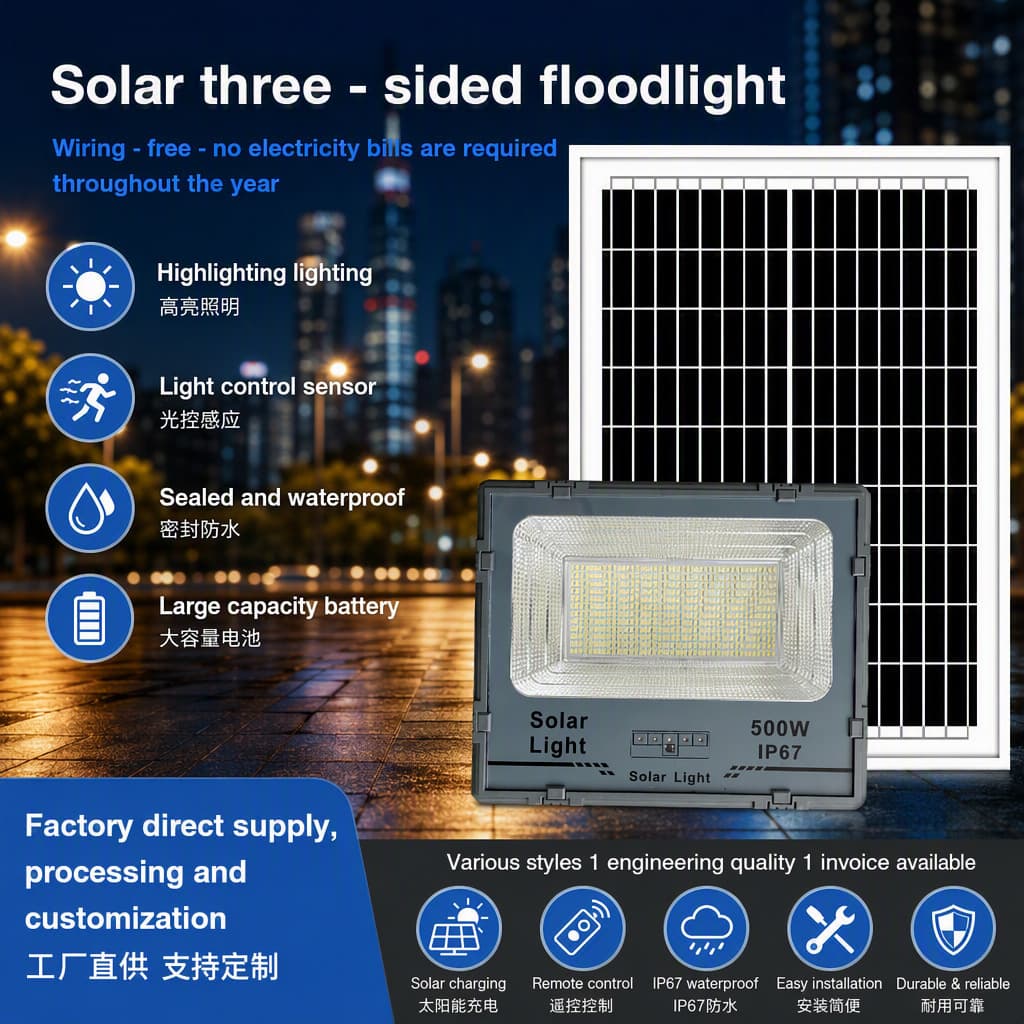 Cross-border New LED Solar Flood Light Outdoor Waterproof Garden Light ABS High Brightness Waterproof IP67 Construction Site Lighting