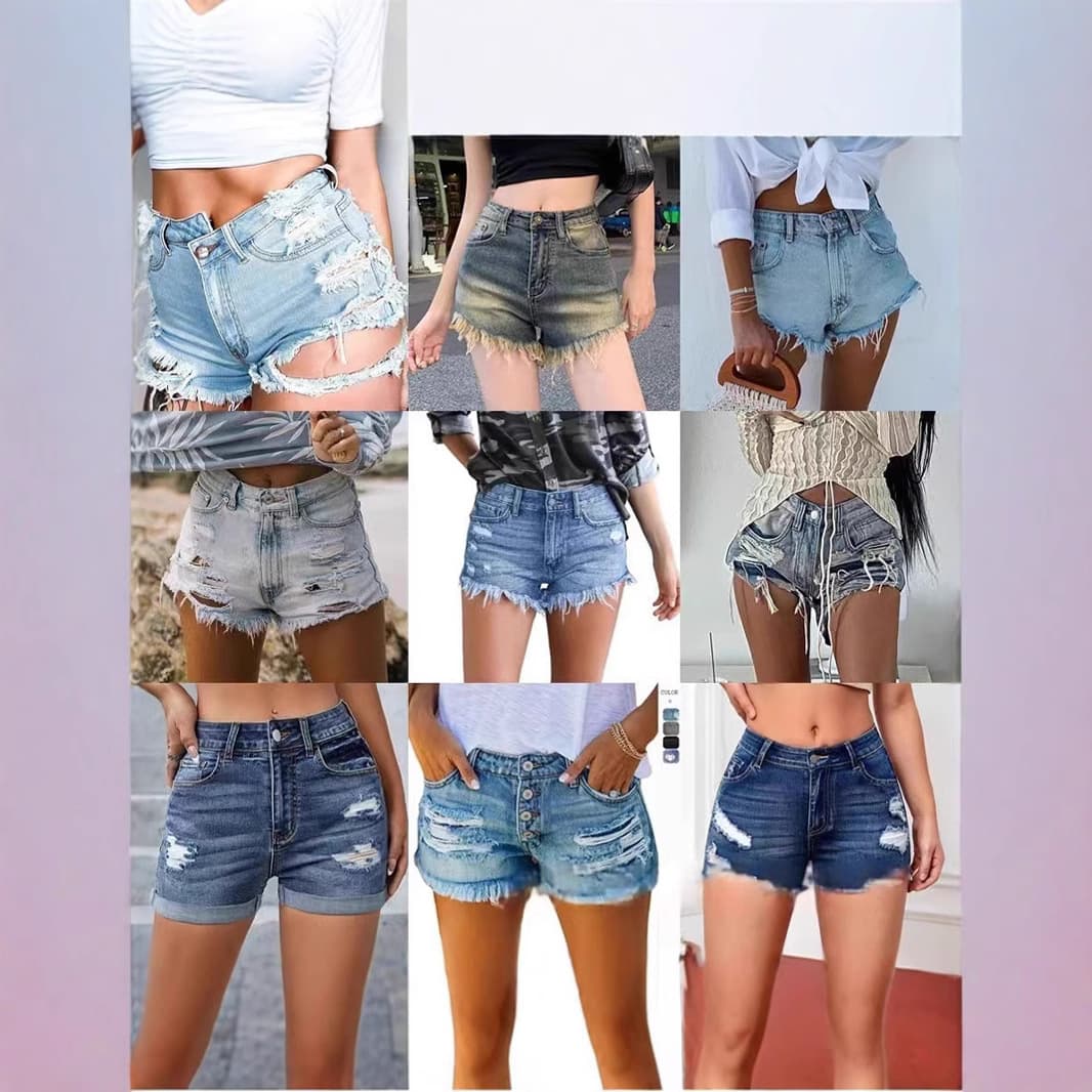 Wholesale Women's High-Waist Stretch Denim Shorts with Washed Cotton Finish, Butt-Lifting Comfort, Export to Europe and America