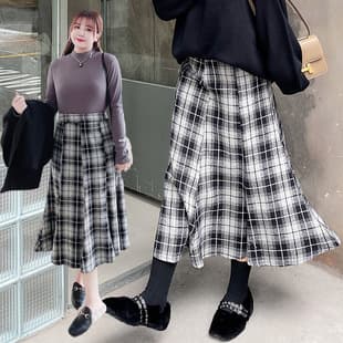 Runqi Plus Size Skirt New Women's Fat mm Wool High Waist Plaid Skirt Wholesale N7856