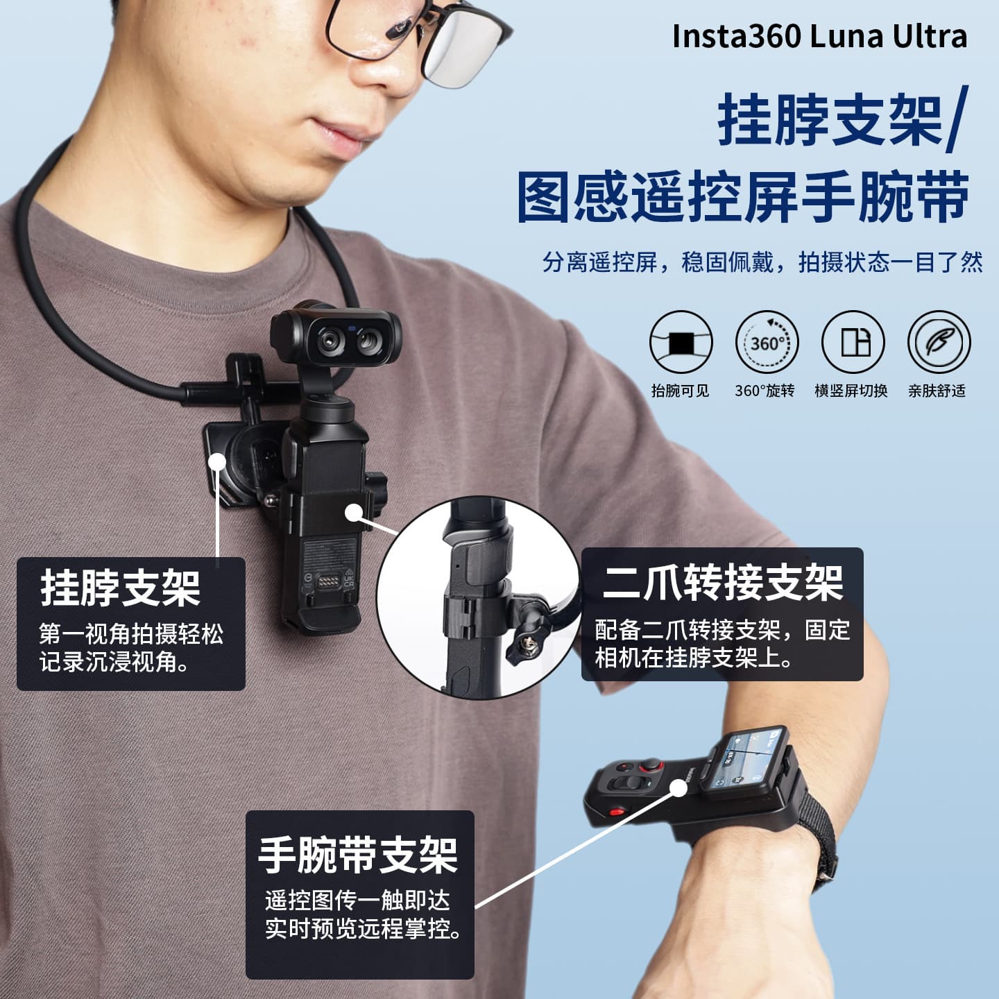 Compatible with Insta360 Luna Ultra Pro Camera Frame Protective Case Wrist Strap Expansion Accessory