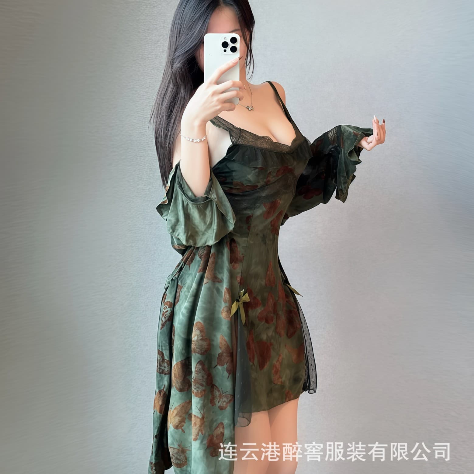 Zui Jiao Plus Size Lingerie Velvet Ice Silk Nightgown French Style with Padded Bra Sexy Lace Homewear Set