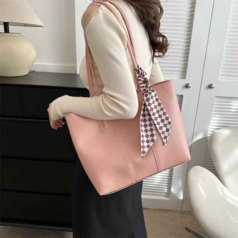 2026 Solid Color Simple Shoulder Handbag Commuter Large Capacity Women's Fashion Scarf Tote MLB Bag