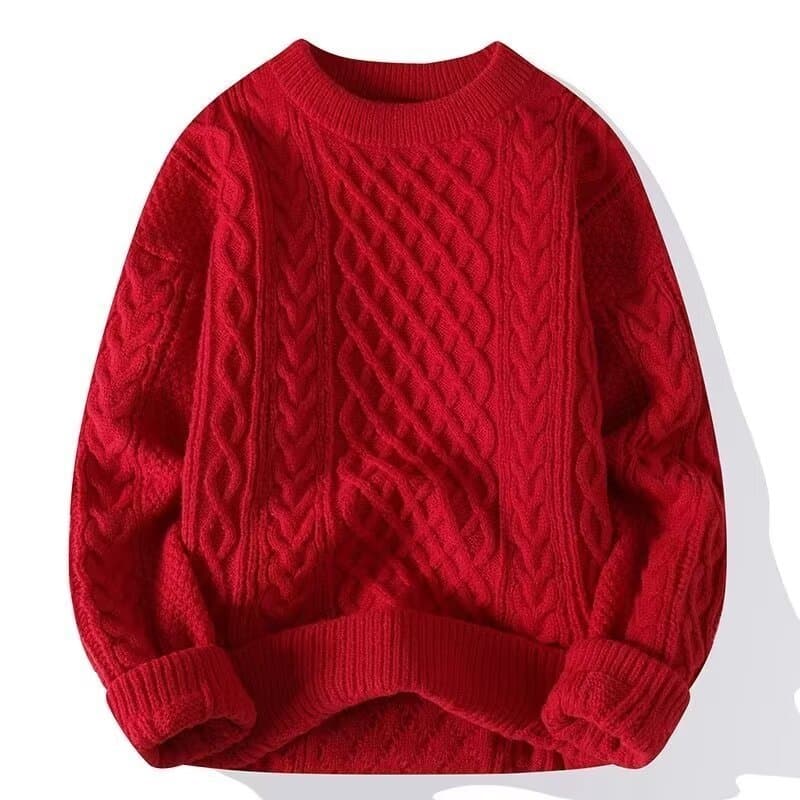 Year of the Zodiac Red Sweater for Men, Autumn/Winter, Lazy High-End Chunky Cable Knit Cardigan, Christmas Couple Sweater