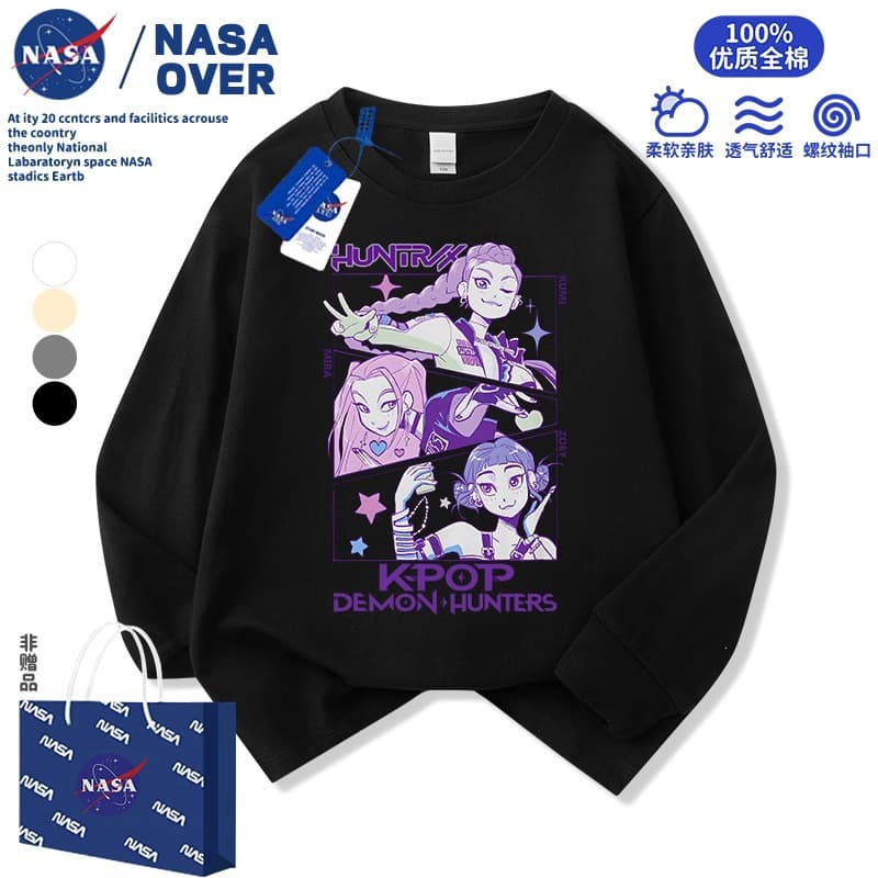 NASA Girls Kpop Demon Hunter Group Cotton Long Sleeve T-Shirt Spring Autumn New Base Layer Top for Kids
