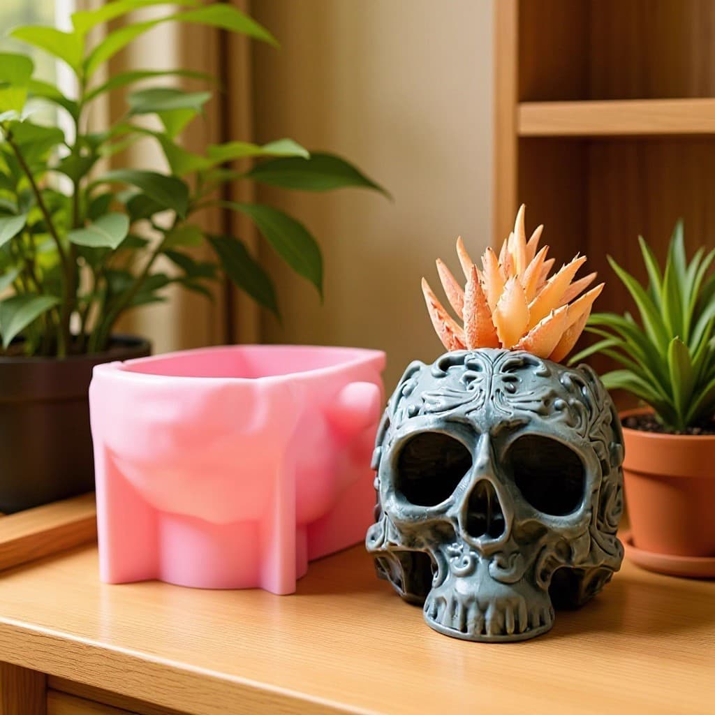 Relief pattern skull flowerpot silicone mold Handmade DIY gypsum cement succulent plant flowerpot mold C34