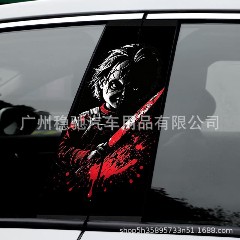 Halloween Car Center Pillar Decal Sticker Chucky High-Definition UV Window Pillar B-Pillar Scratch Cover Waterproof Car Sticker