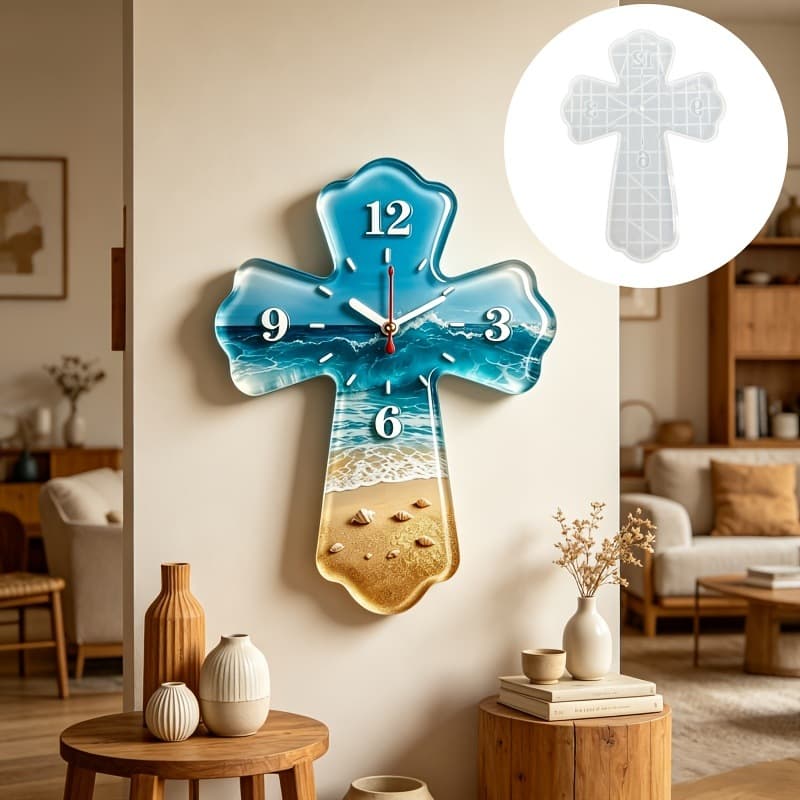 44.1cm/17.36in Cross Clock Resin Silicone Mold Cross Also Clock Epoxy Silicone Mold
