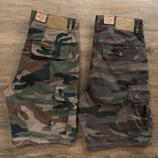 Camouflage Cargo Shorts for Men Summer Heavyweight Washed 5-Inch Shorts Retro Khaki Style Tough Guy Casual Knee-Length Shorts