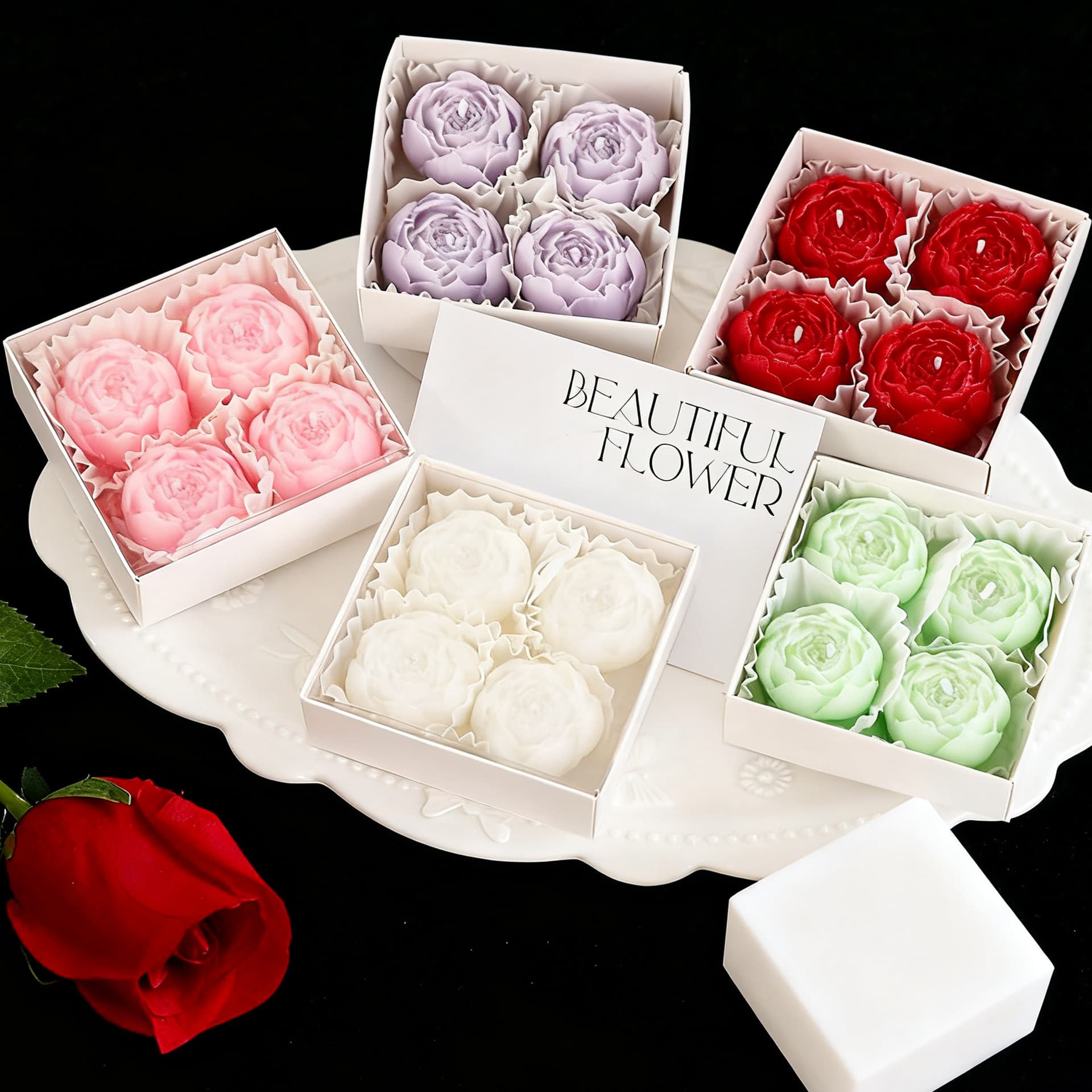 4-Pack Rose Scented Candles, Creative Aroma Candle Decor, Photography Prop, Gift