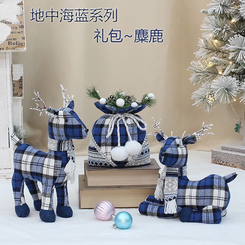 Christmas New Blue Fabric Elk Doll Gift Bag Scene Window Atmosphere Decorative Creative Supplies Ornaments