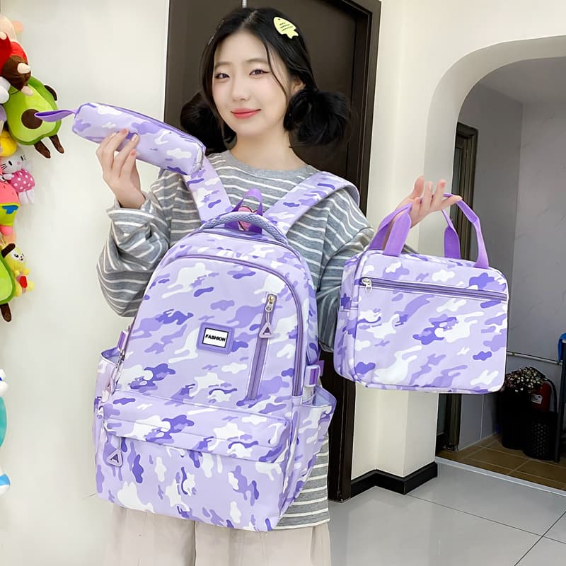 New Trendy Three-Piece Backpack Set for Elementary/Middle School, Double-Layer Campus Bag for Girls, Large Capacity Durable Wholesale Backpack