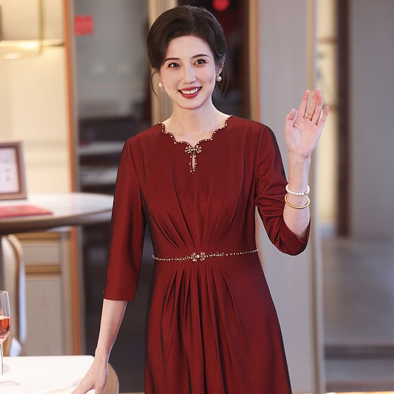 New Women's Summer Elegant Middle-Age Mother's Dress, Silk High-End Mother-in-Law Dress, Elegant Style Youthful Model 969#