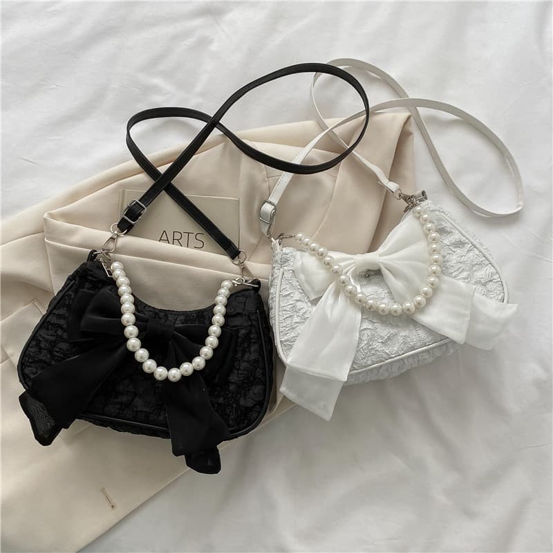 Summer Mini Bag for Women 2026 New Trendy Fashion Crossbody Bag Single Shoulder Ruched Bag Bow Pearl Handbag