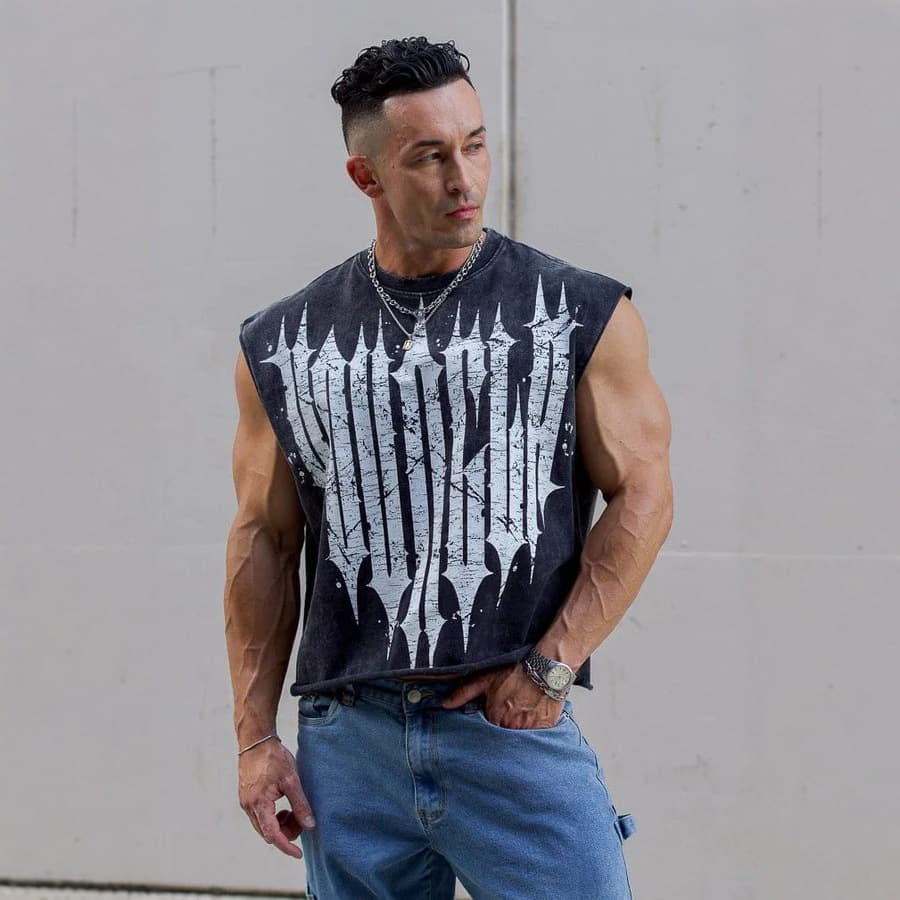 YOUNGLA American Streetwear Men's Vest, Summer New Fashion Casual Sleeveless T-Shirt, Jogger Athletic Fitness Vest