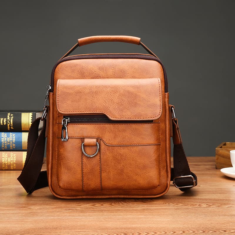 Cross-border Business Men's Single Shoulder Bag Large Capacity Durable PU Crossbody Bag Multi-functional Water-resistant Small Sling Bag for Export