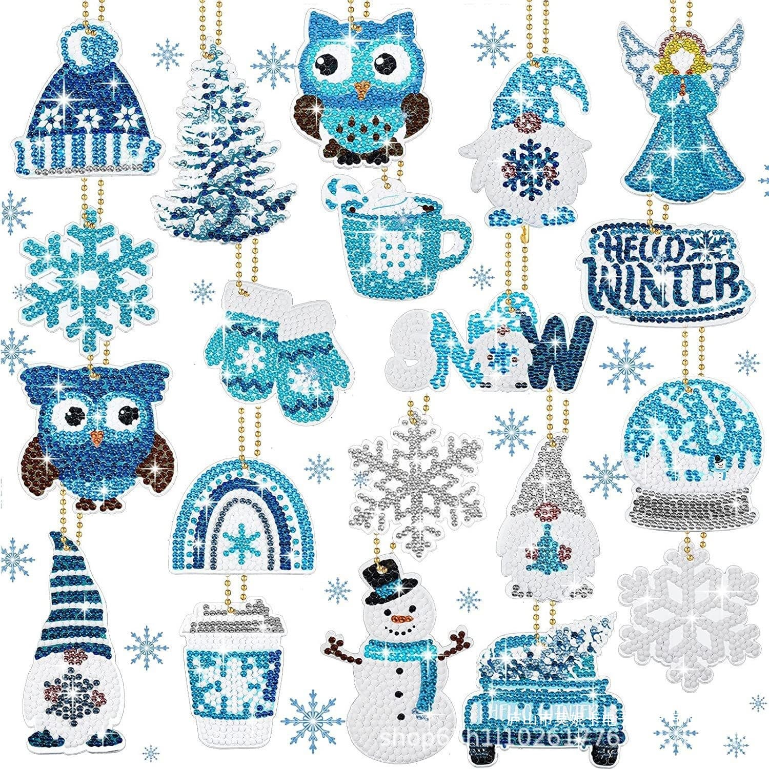 5D 12pcs Acrylic Crystal Christmas Tree Decoration Keychain Double-Sided Christmas Gnome