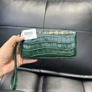 Crocodile Pattern Genuine Leather Large Zipper Clutch Bag, Men's and Women's Top-Layer Cowhide Wallet Storage Handheld Pouch, Small Cosmetic Bag